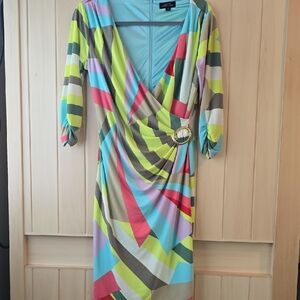Tahari Colorful Striped Long Sleeve Dress